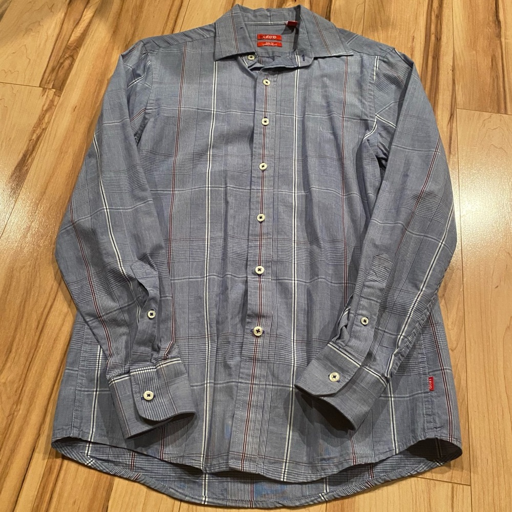 Izod Men's Slim fit Blue Plaid Shirt—S